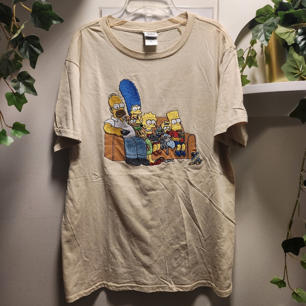 The Simpsons Embroidered Family Crewneck T-Shirt - Beige